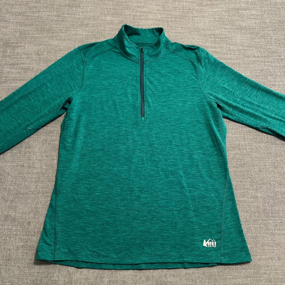 REI Co-op Quarter Zip Pullover Womens 1X Green Space Dye Thumbhole Top